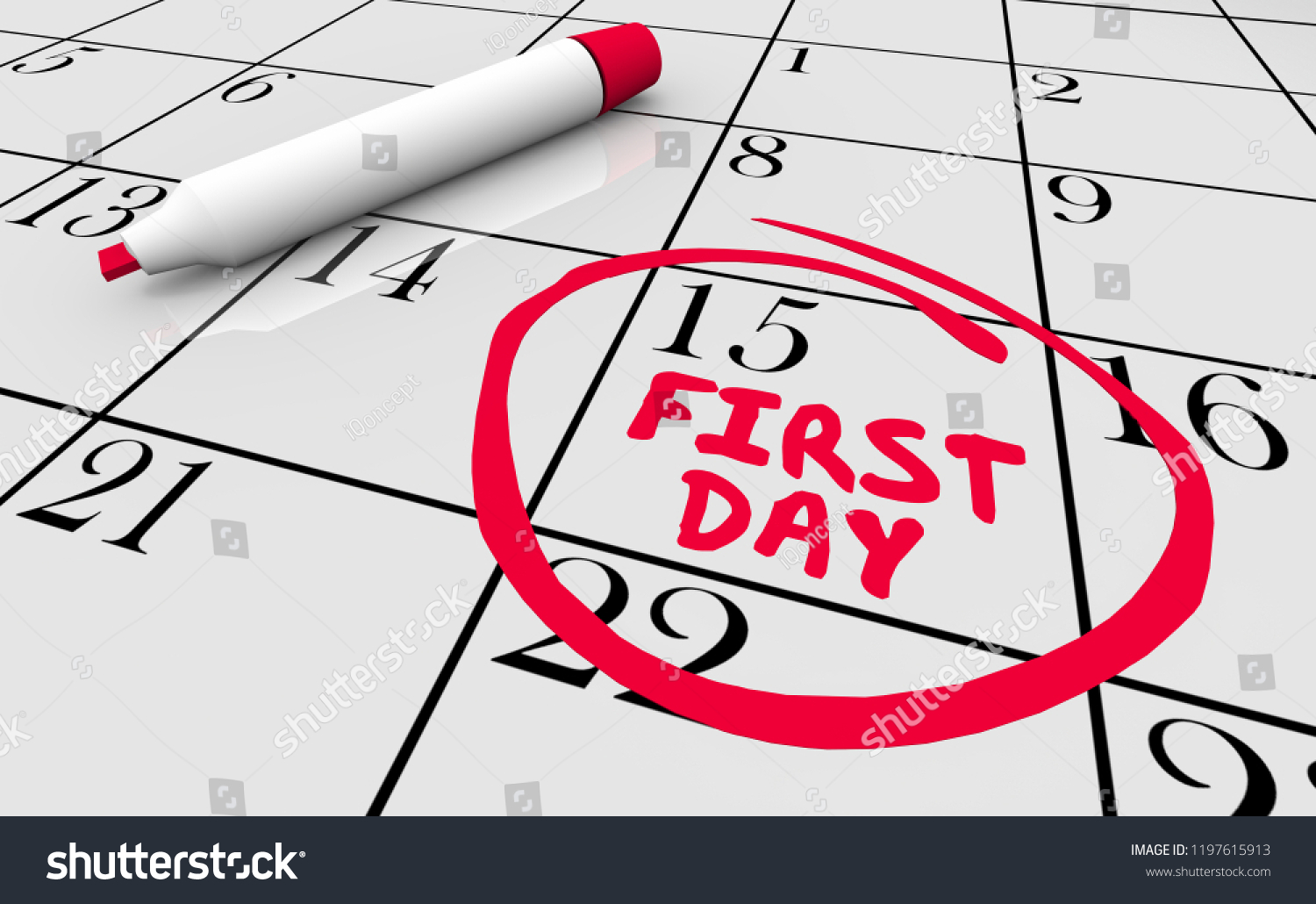 Image of calendar with the 15th circled as the "first day".